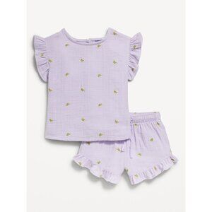 Old Navy Baby's Size 3T Purple Banana Short-Sleeve Ruffled Top & Shorts Set NWT